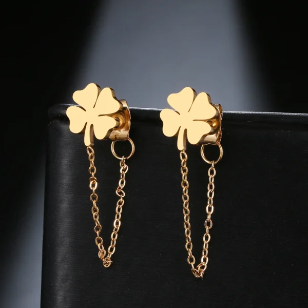 Stainless Steel Earrings 2022 Trend Classic Style Clover Shape Fashion Tassel Chain Earrings For Women Jewelry Friends Gifts NEW