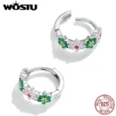 WOSTU Real 925 Sterling Silver Spring Flower Multi Color Zircon Women Wedding Party Fine Jewelry Gift For Women FICE1320 Newest