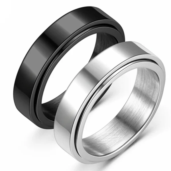 Anxiety Fidget Spinner Rings Black Silver Color Stainless Steel Spinning Rotating Mood Ring for Men Women Anti Stress Jewelry