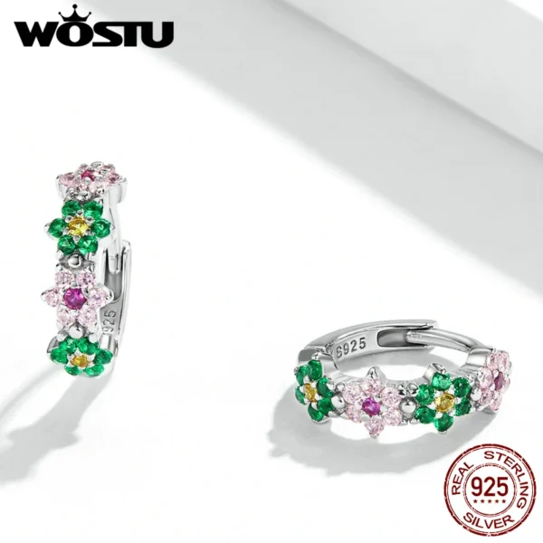 WOSTU Real 925 Sterling Silver Spring Flower Multi Color Zircon Women Wedding Party Fine Jewelry Gift For Women FICE1320 Newest - Image 2