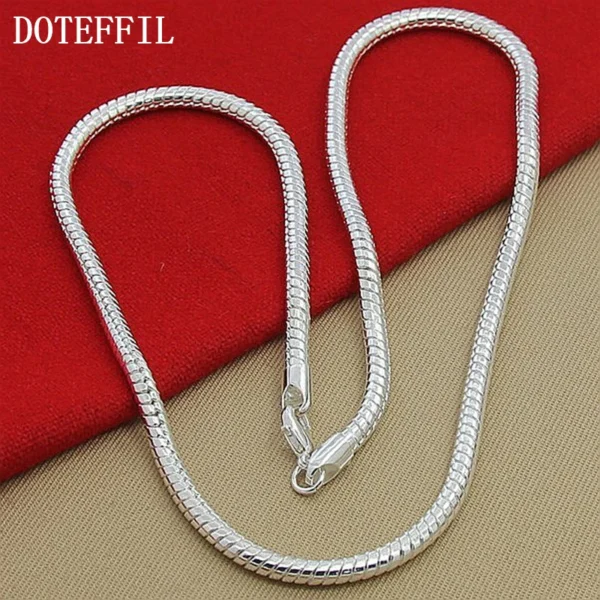 DOTEFFIL 925 Sterling Silver 16/18/20/24/22/24/26/30 Inch 3mm Snake Chain Necklace For Woman Man Wedding Engagement Jewelry - Image 2