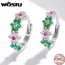 WOSTU Real 925 Sterling Silver Spring Flower Multi Color Zircon Women Wedding Party Fine Jewelry Gift For Women FICE1320 Newest