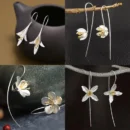 925 sterling silver Long Flower Earrings For Women Elegant Lady Prevent Allergy New Design Fashion Jewelry