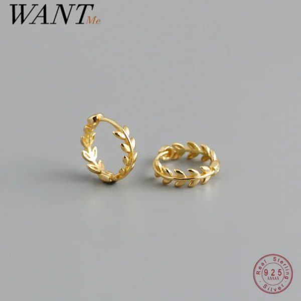 WANTME 925 Sterling Silver Minimalist 18k Gold Plated Leaf Stud Earrings for Women Charm Teen Party Jewelry Ear Buckle Female