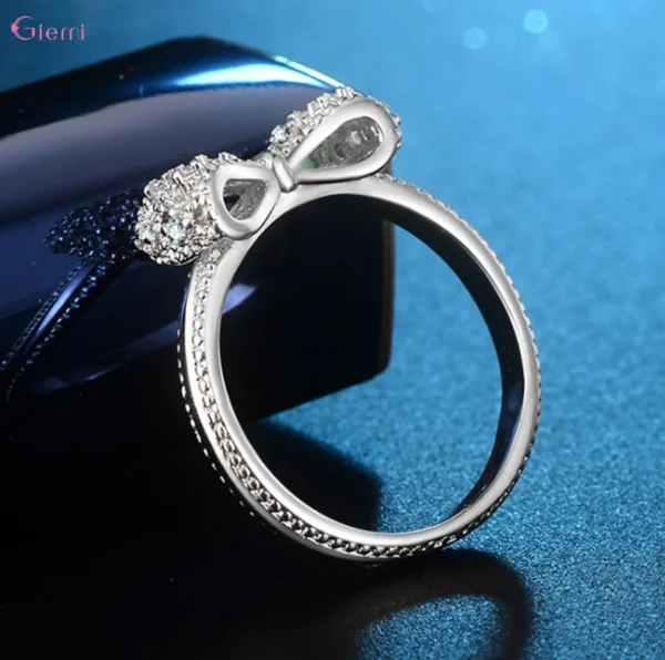 925 Sterling Silver Bowknot Bow Knot Cubic Zirconia Rhinestone Rings For Women Fashion Trendy Wedding Engagement Jewelry - Image 4