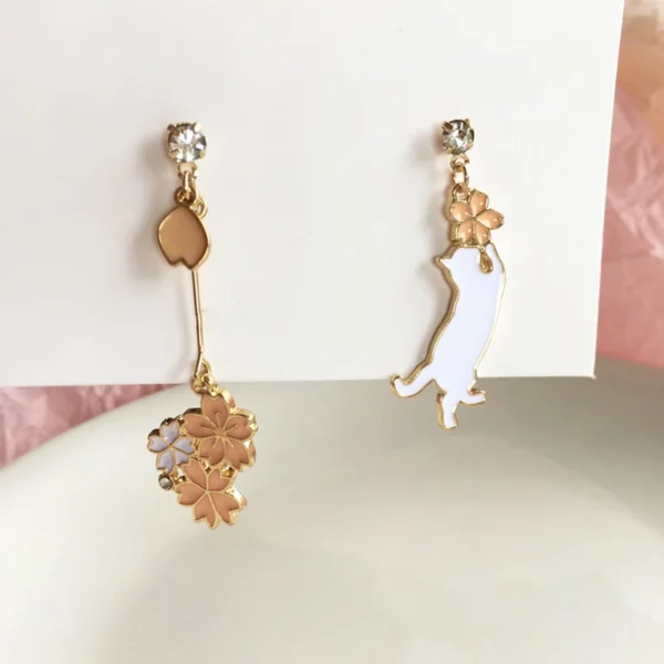 New Fashion Flower Cute Animal Cat Dangle Earrings For Women Moon Stars Kitten Flowers Asymmetrical Earring Party Jewelry Gifts - Image 3