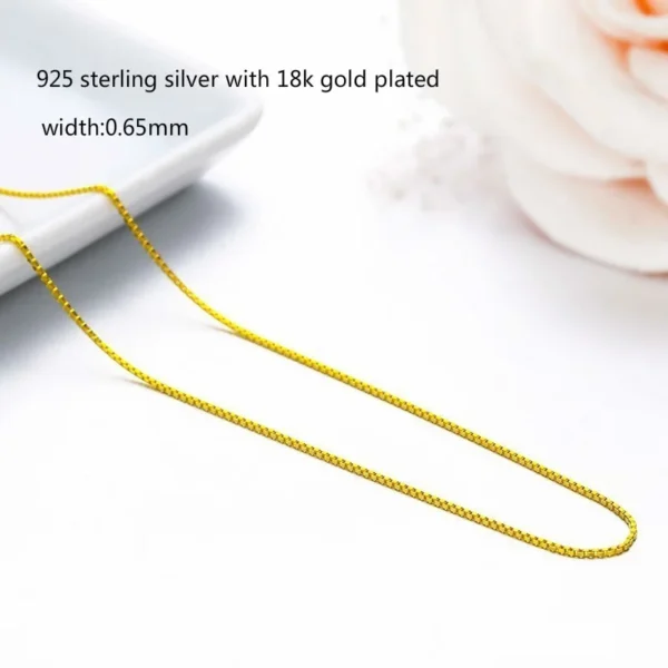 14"-32" 0.65mm Slim Real 925 Sterling Silver W/ Gold Color Thin Box Chain Necklace Womens Girls Mens Jewelry Kolye Collares - Image 3