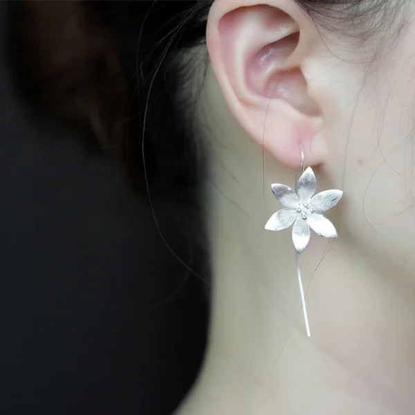 925 sterling silver Long Flower Earrings For Women Elegant Lady Prevent Allergy New Design Fashion Jewelry - Image 4