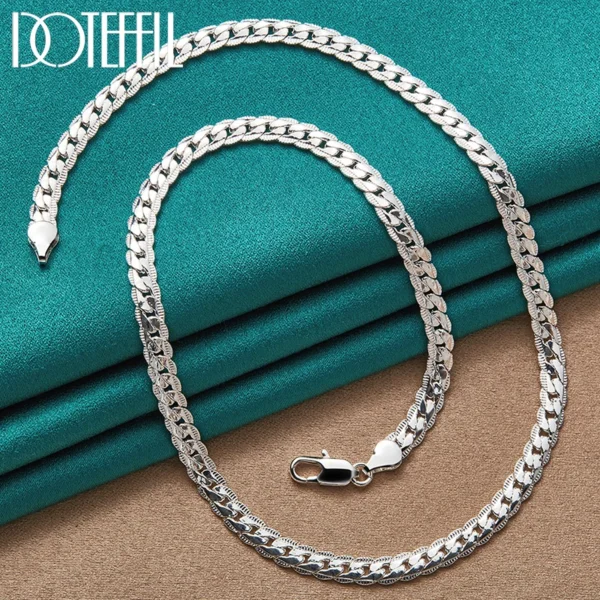 DOTEFFIL 925 Sterling Silver 6mm Side Chain 16/18/20/22/24 Inch Necklace For Women Man Fashion Wedding Engagement Jewelry Gifts - Image 2