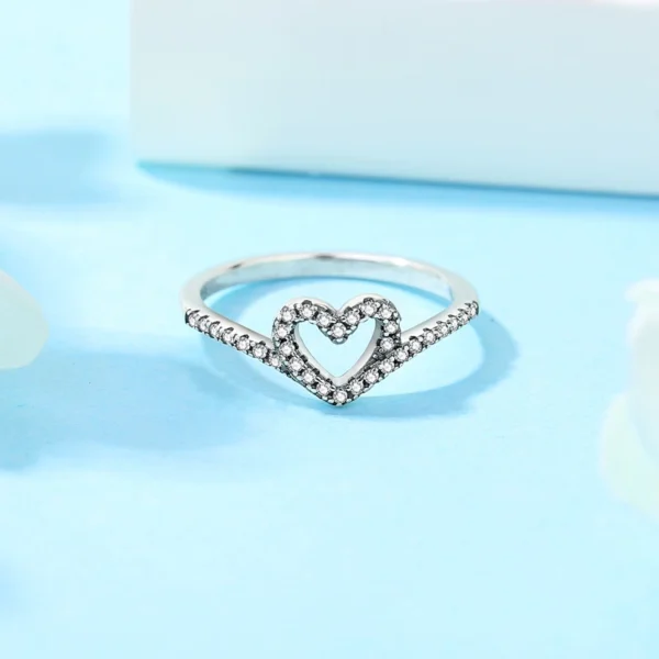 925 Sterling Silver Rings For Women Original Love Heart Wishbone Star Moon Engagement Rose Gold Wedding Ring Crystals Jewelry - Image 2