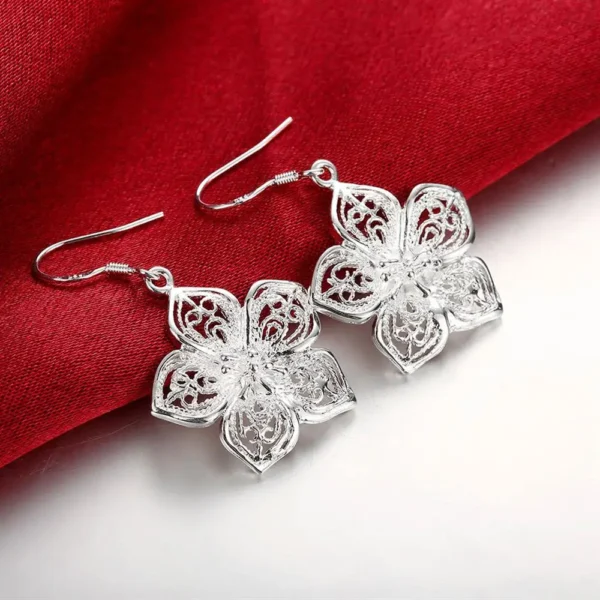 Hot High Quality Retro Pretty Flowers Silver color Earrings for women Fashion luxury party wedding Jewelry fine gifts - Image 4