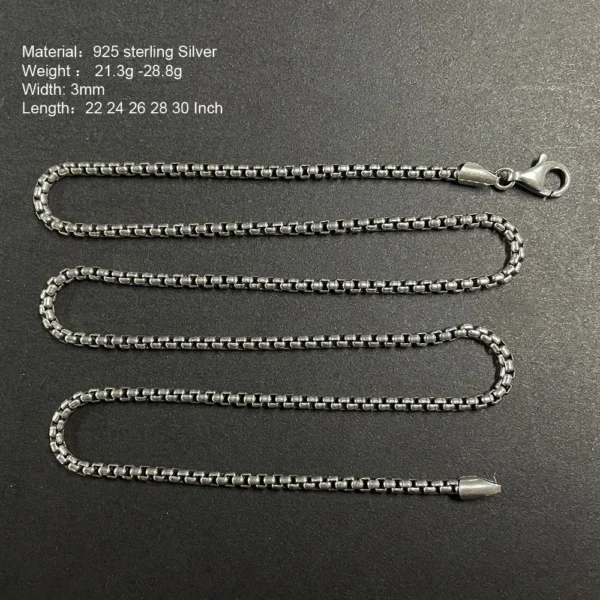 Genuine 925 Sterling Silver Jewelry Round Box Chain Thickened All-match Necklace for Men and Women Retro 22 24 26 28 30 Inch - Image 2