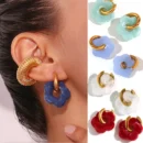 2024 New Multicolor Transparent Acrylic Resin Marbling Flower Drop Earrings for Women Gold Color Ear Buckle Fashion Jewelry