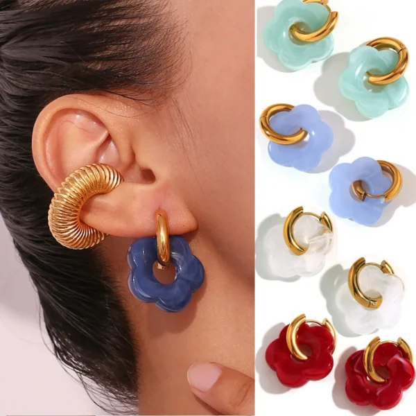 2024 New Multicolor Transparent Acrylic Resin Marbling Flower Drop Earrings for Women Gold Color Ear Buckle Fashion Jewelry