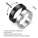 Anxiety Fidget Spinner Rings Black Silver Color Stainless Steel Spinning Rotating Mood Ring for Men Women Anti Stress Jewelry