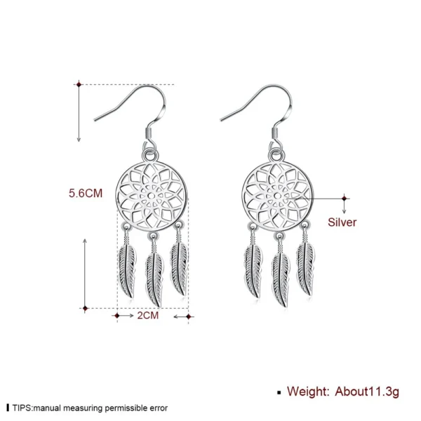 Hot high quality 925 Sterling Silver Dream catcher feathers earrings for women fashion party wedding accessories Jewelry gifts - Image 2