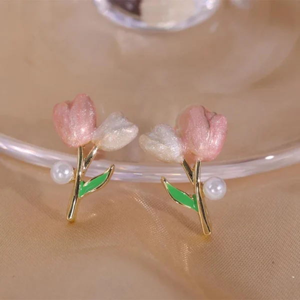 Light Luxury Pink Rose Flower Stud Earrings For Women Exquisite Zircon Butterfly Temperament Earring Christmas Party Jewelry - Image 2