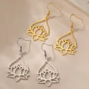 Teamer Yoga Lotus Flower Dangle Earrings Stainless Steel Unalome Pendant Earrings Women Buddhism Bohemian Spiritual Jewelry Gift