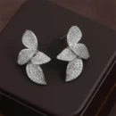 RAKOL Exquisite Full Zircon Leaf Stud Earrings for Women Korean Luxury Jewelry Elegant Flower Earring Bridal Wedding Party