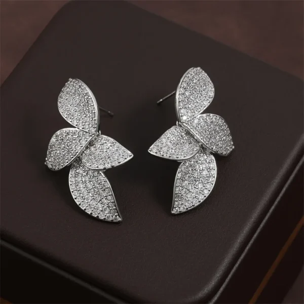 RAKOL Exquisite Full Zircon Leaf Stud Earrings for Women Korean Luxury Jewelry Elegant Flower Earring Bridal Wedding Party