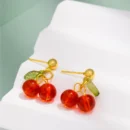 UHBINYCA New Stainless Steel 18K Gold PVD Plated Drop Earrings for Women Trendy Red Cherry Charms Drop Earring Jewelry Gift