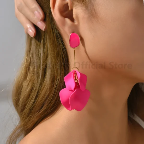 Candy Color Acrylic Flower Petal Design Big Dangle Earrings For Women Elegant Jewelry Korean Fashion Party Holiday Ear Ornaments - Image 2