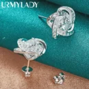 URMYLADY 925 Sterling Silver Four-Leaf Clover Zircon Earring Stud Earrings For Women Charm Wedding Engagement Fashion Jewelry