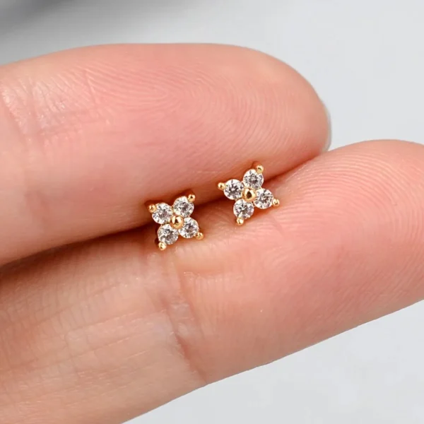 New Fashion Flower Stud Earrings For Women Cute Crystal Zircon Mini Piercing Cartilage Helix Ear Ring Aesthetic Jewelry Gifts - Image 4