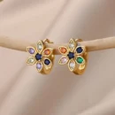 Zircon Snowflake Earrings For Women Gold Color Stainless Steel Flower Geometric Hoop Earring Aesthetic Luxury Wedding Jewerly