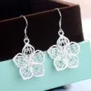 Hot High Quality Retro Pretty Flowers Silver color Earrings for women Fashion luxury party wedding Jewelry fine gifts