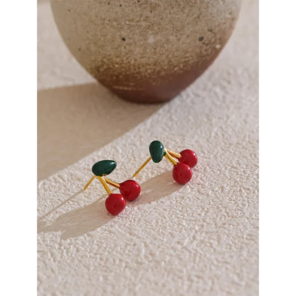 Yhpup Hot Style Stainless Steel Enamel Cute Cherry Fashion Stud Earrings Gift Women Prevent Allergy Trending Exquisite Jewelry - Image 2