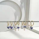 Asymmetric Blue White Flowers Heart Pearl Ceramic Beads Drop Dangle Earrings for Women Beaded Stainless Steel Huggies Earrings