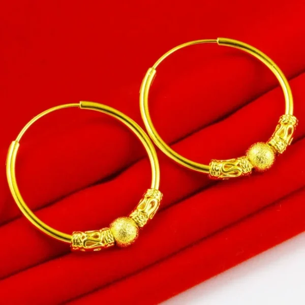 Gold shop with 999 24k real gold earrings fortune prosperous temperament gold earrings flower and leaf eardrop solid earrings - Image 5