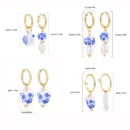 Asymmetric Blue White Flowers Heart Pearl Ceramic Beads Drop Dangle Earrings for Women Beaded Stainless Steel Huggies Earrings