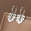 Stainless Steel Earrings Bohemian Tropical Plant Leaves Pendants Retro Glossy Aesthetic Hoop Earrings For Women Jewelry Girl New