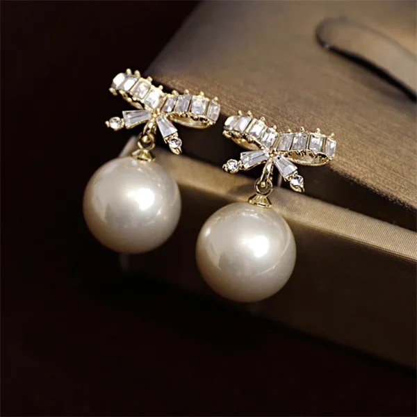 Vintage Rose Flower Pearl Stud Earring for Women Cute Butterfly Imitation Pearl Zircon Bowknot Earrings Party Wedding Jewelry - Image 5