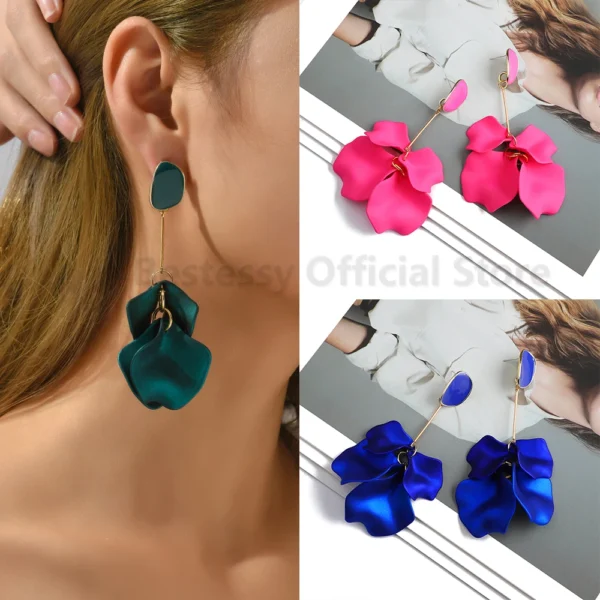 Candy Color Acrylic Flower Petal Design Big Dangle Earrings For Women Elegant Jewelry Korean Fashion Party Holiday Ear Ornaments