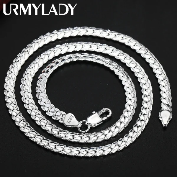 URMYLADY 925 Sterling Silver 2 Piece 6MM Full Sideways Chain Necklace Bracelet For Women Men Fashion Jewelry Sets Wedding Gift - Image 6