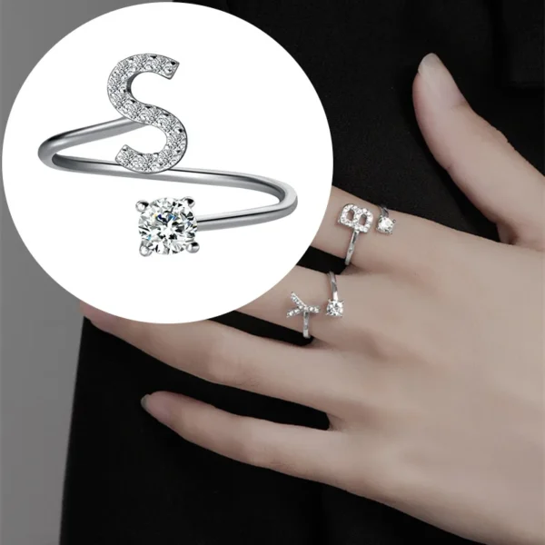 Zircon Initial A-Z Letter Ring For Women Metal Adjustable Opening Ring Name Alphabet Female Wedding Gift anillos mujer - Image 5