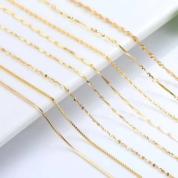 14k Orginal Gold Color Necklace Chain for Women Box Chain Snake Bone/starry/Cross Chain 18 Inches Necklace Fine Jewelry Gifts - Image 2