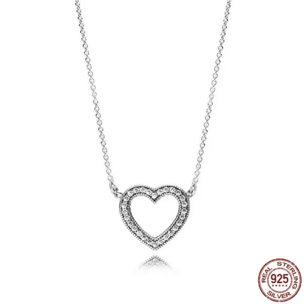 Classic 925 sterling silver shiny round hearts square pendant necklace fit original Pandora pendant DIY couple jewelry gifts - Image 2