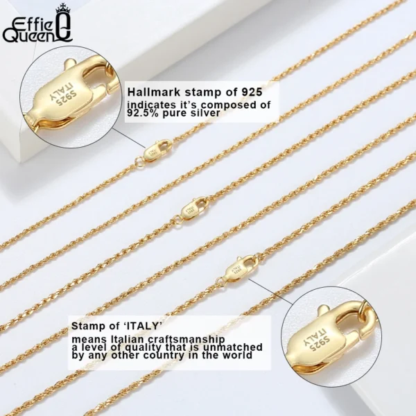 Effie Queen Genuine 925 Sterling Silver Italian Diamond-Cut Rope Chain Necklace for Women Men 18K Gold Twist Chain Jewelry SC29 - Image 5