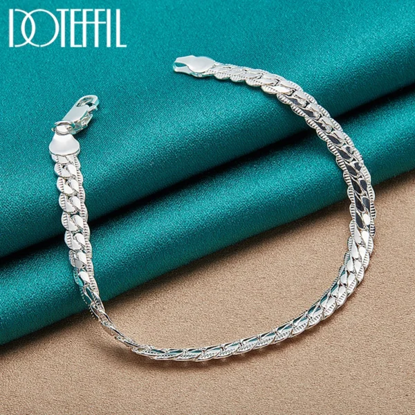 DOTEFFIL 925 Sterling Silver 6mm Side Chain 16/18/20/22/24 Inch Necklace For Women Man Fashion Wedding Engagement Jewelry Gifts - Image 3