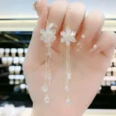 Luxury Crystal Zircon Flower Tassel Drop Earrings for Women Exquisite Shiny Zircon Snowflake Long Earring Wedding Party Jewelry