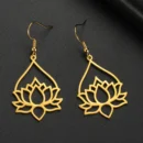 Teamer Yoga Lotus Flower Dangle Earrings Stainless Steel Unalome Pendant Earrings Women Buddhism Bohemian Spiritual Jewelry Gift