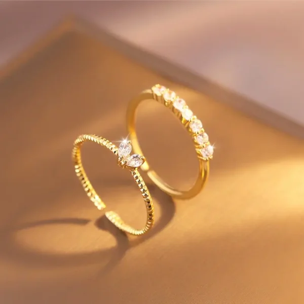 2pcs Trendy Gold Color Heart Zircon Rings Set For Women Luxury Fashion Elegant Twist Rings 2023 New Gifts And Party Jewelry - Image 2