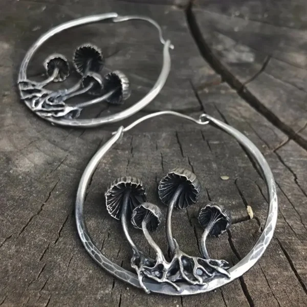 Bohemian Style Gothic Mushroom Hoop Earrings - Unique Alloy Jewelry for Women and Girls - Perfect Creative Gift