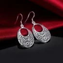 Grace 925 Sterling Silver Carved oval Earrings for Women Retro classic Jewelry fashion party wedding Holiday gifts