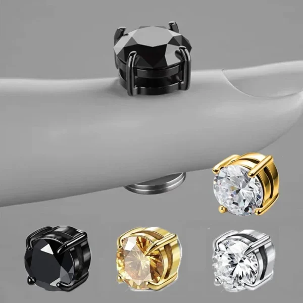 1Pairs Crystal Strong Magnetic Ear Stud Clip Earrings for Men and Women Punk Round Zircon Magnet Earrings Non Piercing Jewelry - Image 6