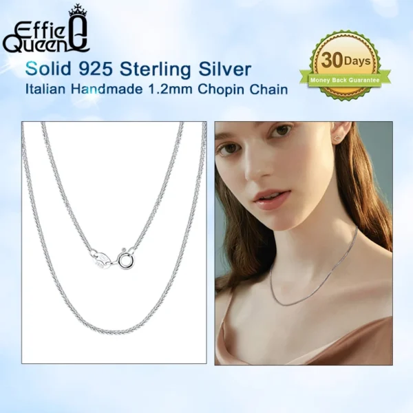 Effie Queen Genuine 925 Sterling Silver Italian 1.2mm Chopin Chain Necklace for Women Fashion Simple Basic Chains Jewelry SC53 - Image 3